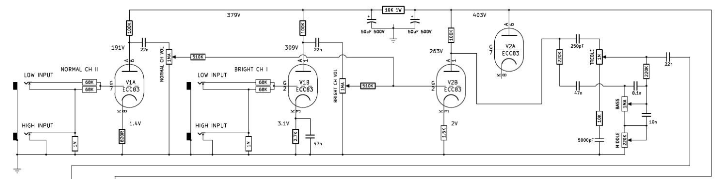 Oddball 1979 Marshall Super Bass preamp circuit