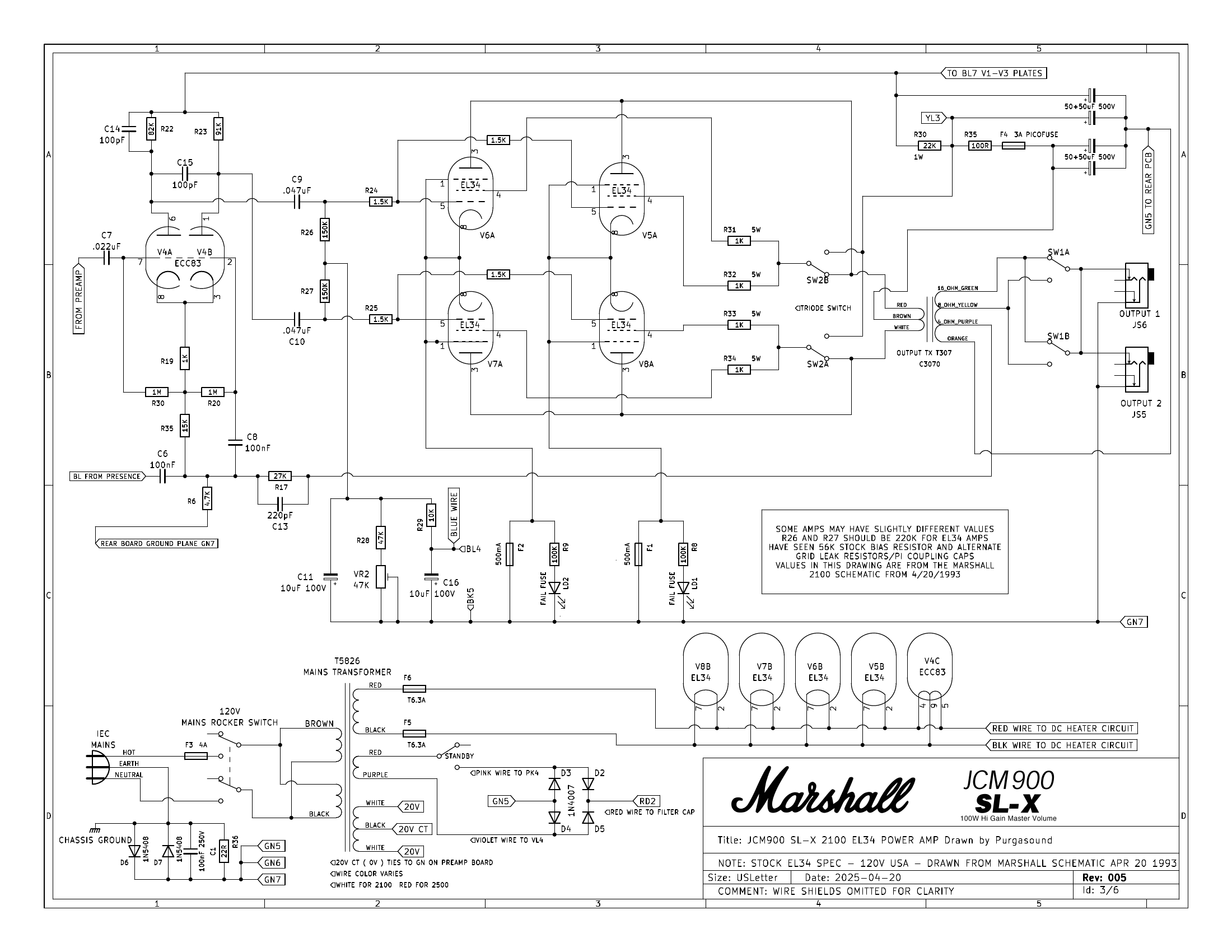 JCM900 SL-X 2100 EL34 power amp, stock spec