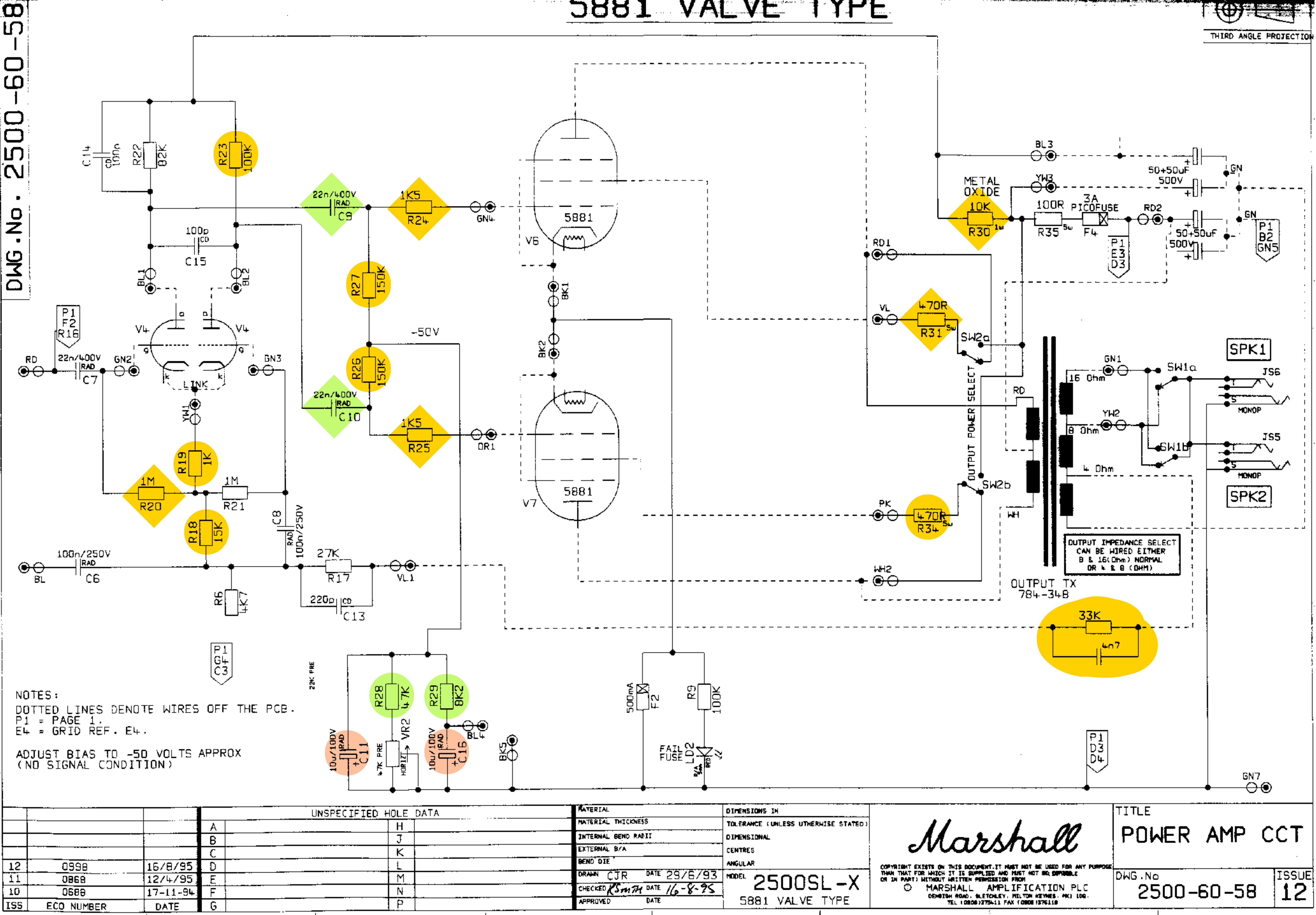 Marshall SL-X power amp circuit 2500-60-58