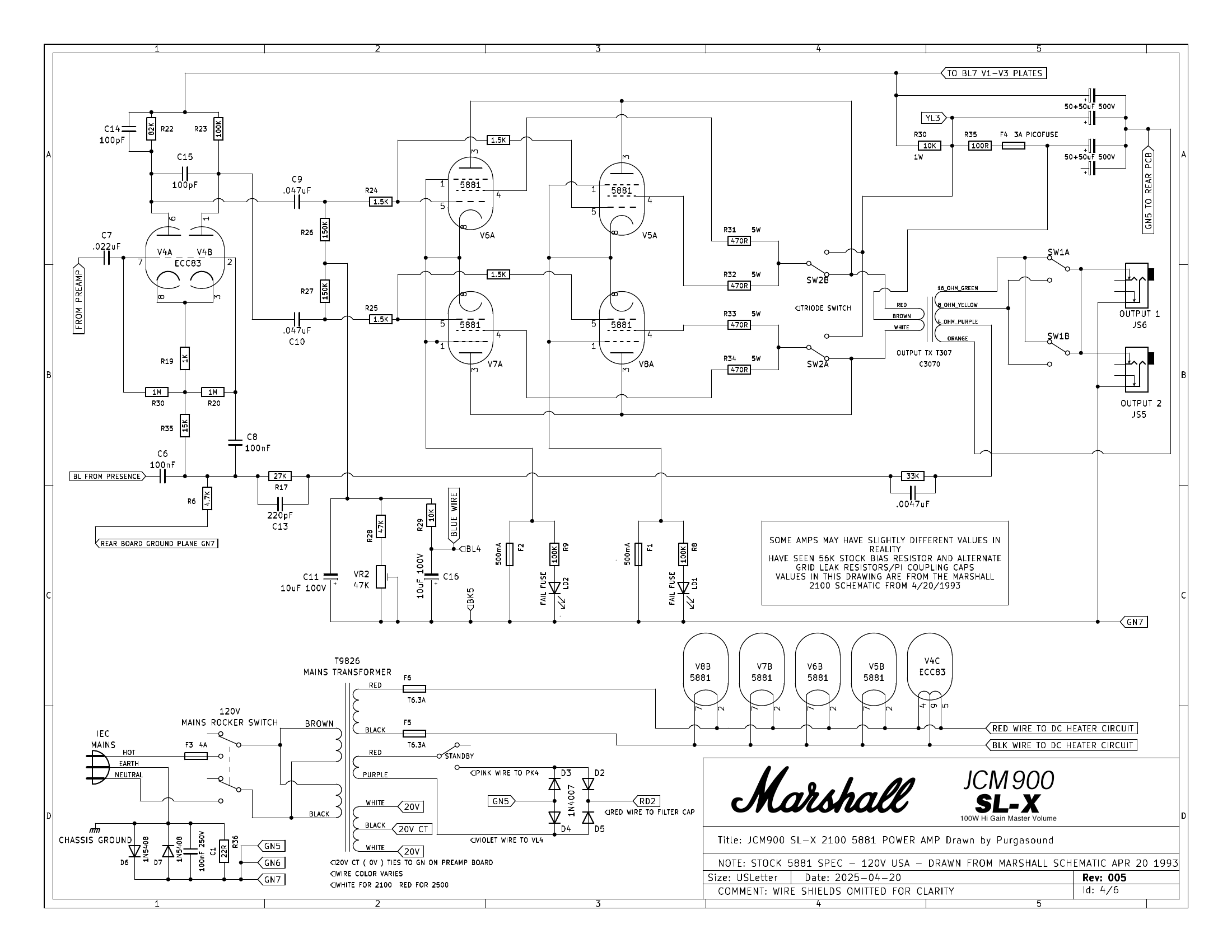 JCM900 SL-X 2100 5881 power amp, stock spec