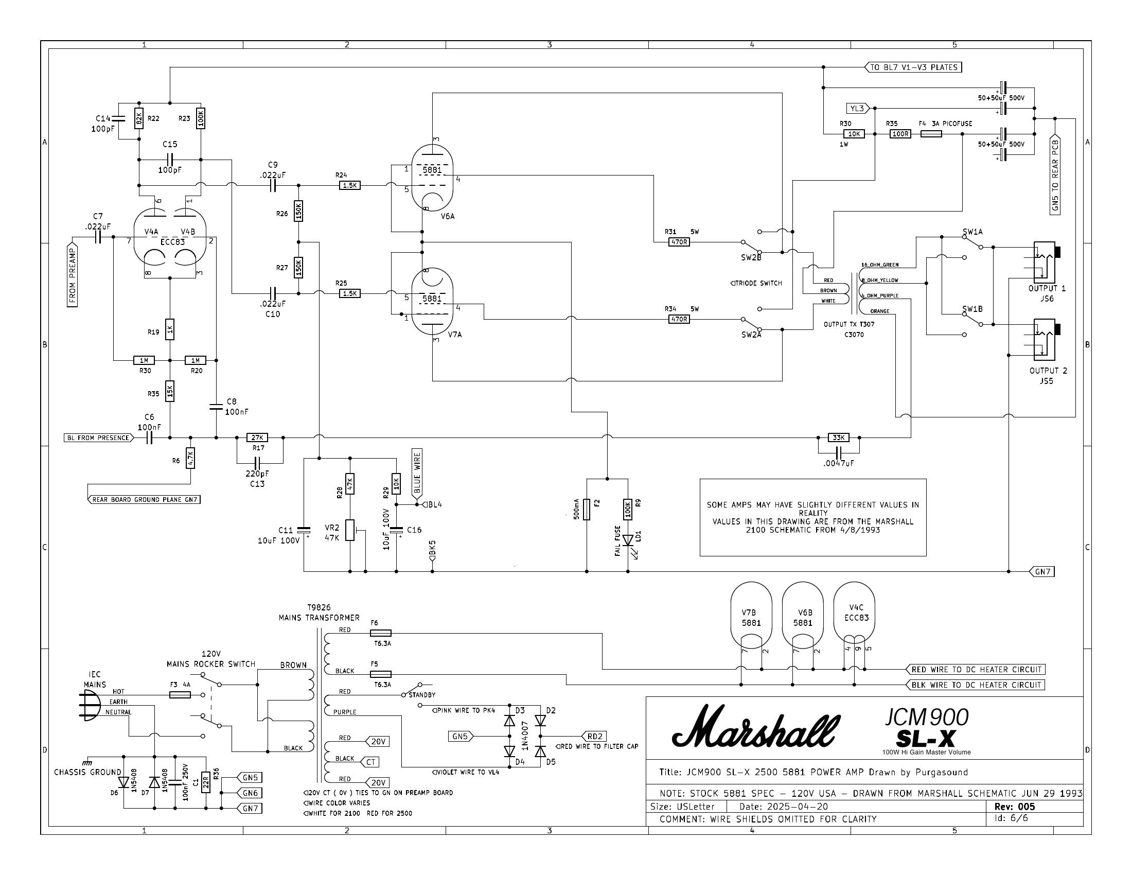 JCM900 SL-X 2500 5881 power amp, stock spec