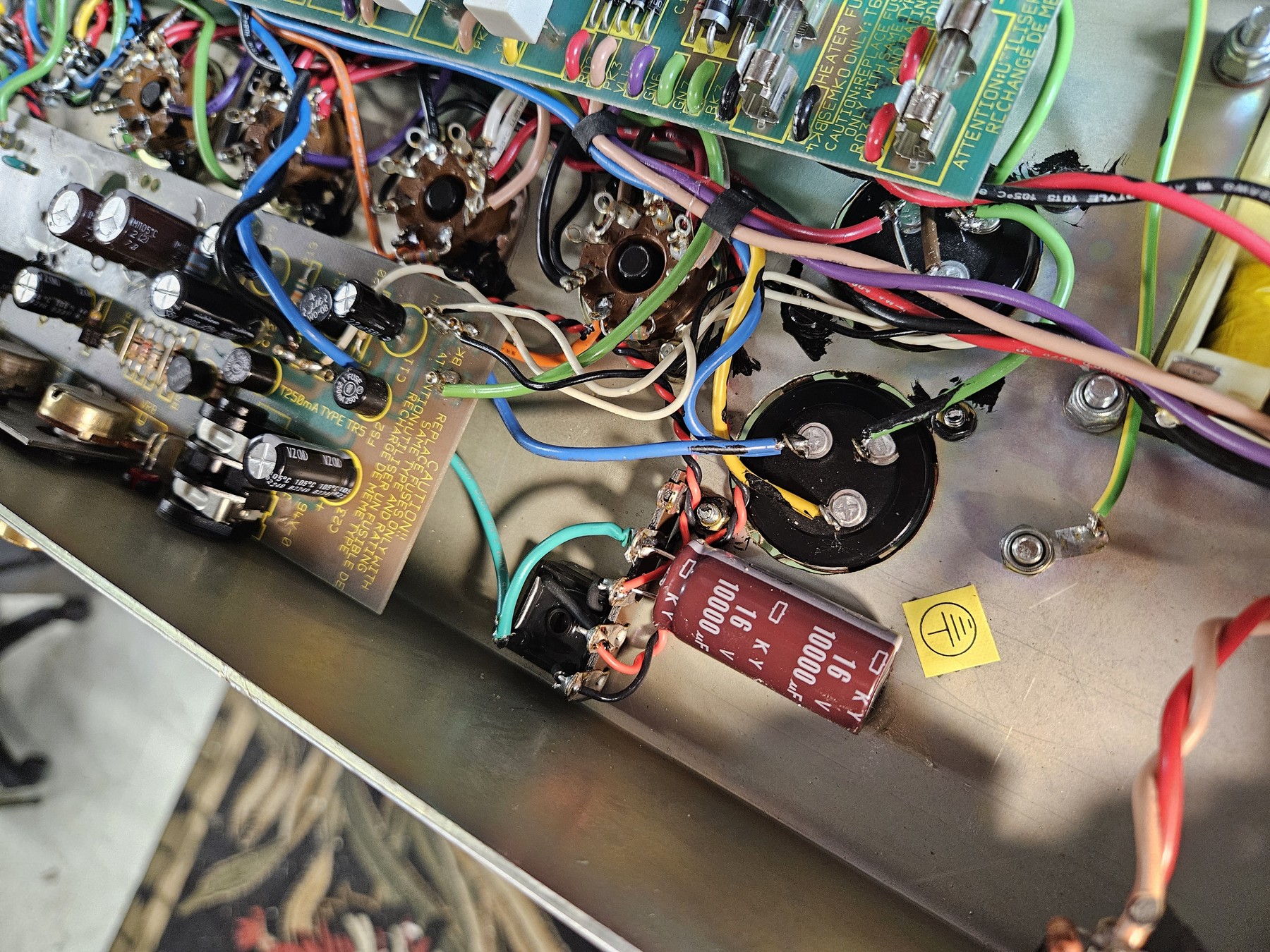 Interior view of a recapped SL-X amplifier chassis