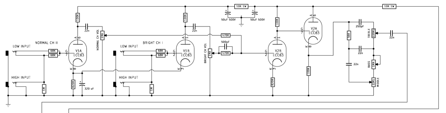 Stock Marshall Super Bass preamp circuit