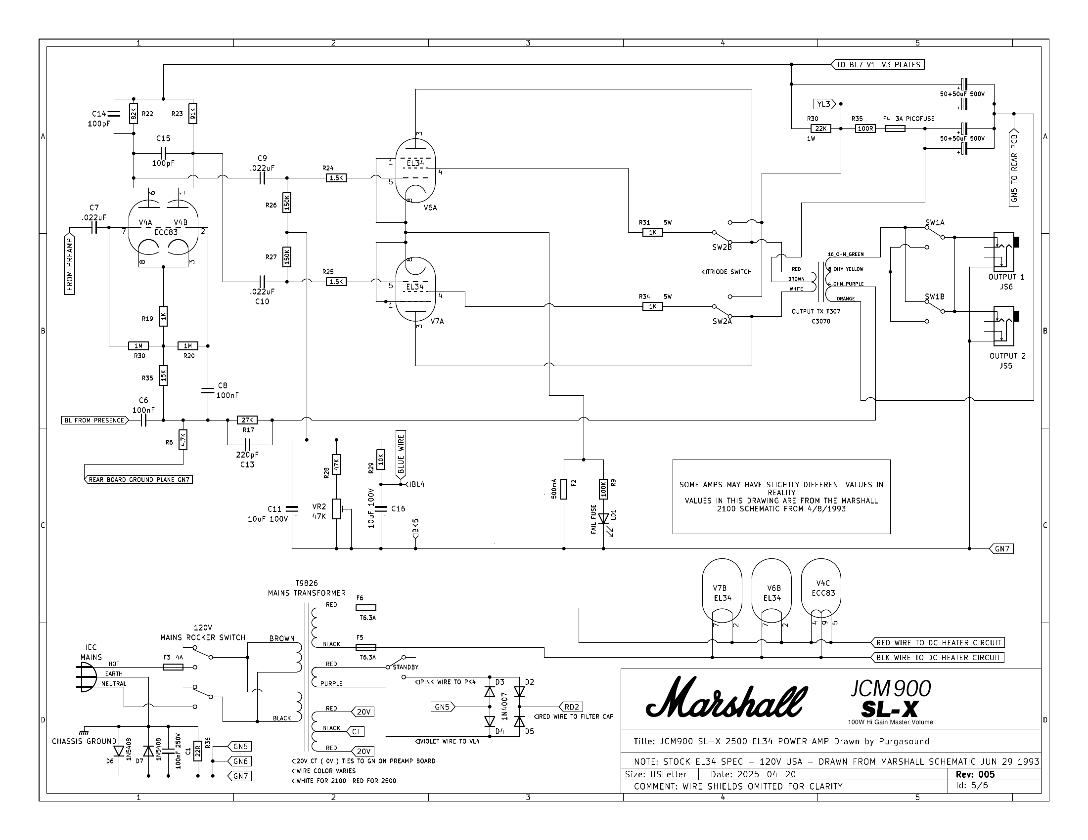 JCM900 SL-X 2500 EL34 power amp, stock spec